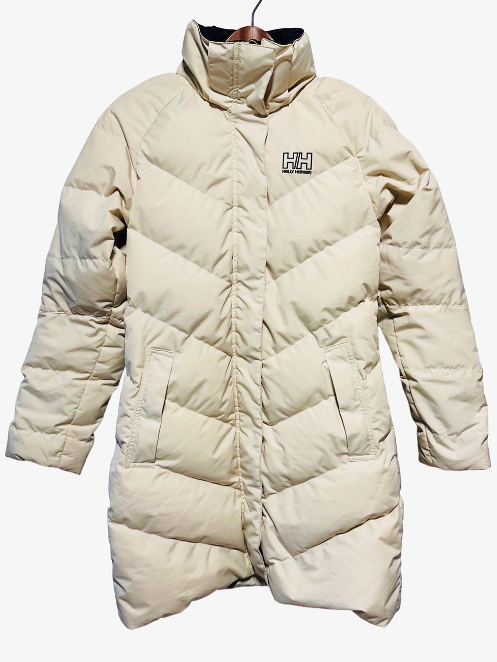 Helly Hansen Down Puffer Parka Coat Faux Fur Hood Cream Small